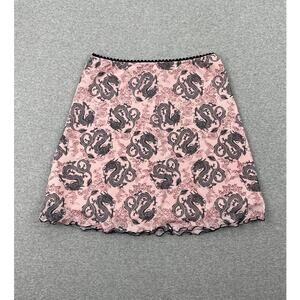 ASOS Dragon Print Mesh Skirt Womens 6 Pink Black Stretchy Lined Mall Goth Emo